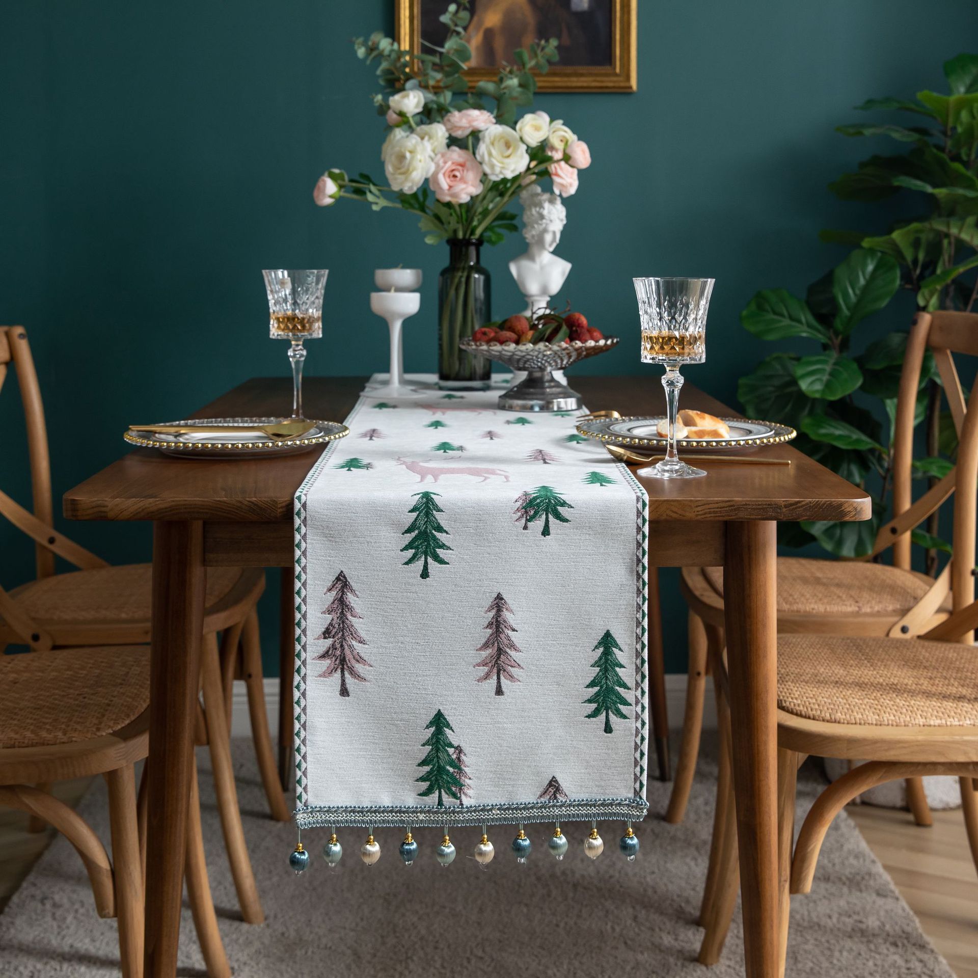 Home Textiles Today News - Jacquard Tafelloper Tafelkleed Kerst Huisdecoratie Boom